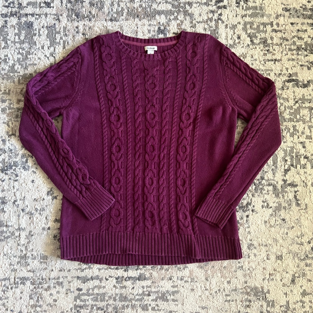 L.L. Bean Cable Knit Crewneck Sweater - Plum